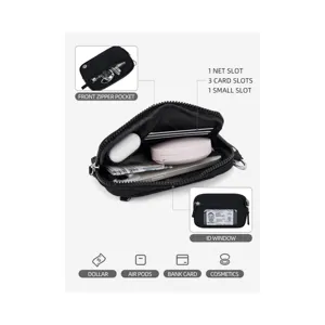 Schwarze plissierte Multifunktions-Handgelenktasche mit Kartenfächern und Reißverschluss.