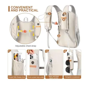 Lightweight outdoor running backpack with multiple pockets, adjustable straps and anti-theft zipper.