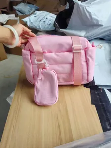 Pink 2-piece mini sports gym bag shoulder handbag casual travel tote bag for women