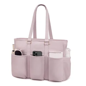 Multi-pocket women tote bag laptop bag detail view, featuring large capacity and durable material.