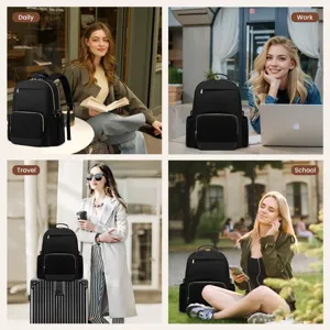 Black waterproof laptop backpack for men and women, large capacity travel and work bag.