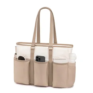 Large capacity women's tote bag with multiple pockets, perfect for teachers and daily commute use.