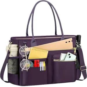 Purple women work tote bag multi-pocket professional laptop nurse handbag for teachers.