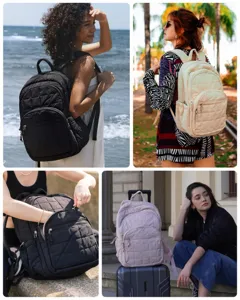 Waterproof quilted laptop backpack casual travel school bookbag for daily commute 15.6 inch