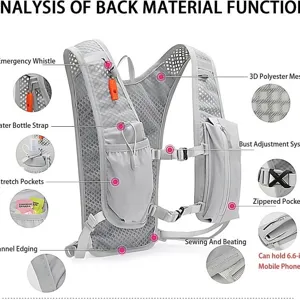 Breathable running and cycling backpack, marathon hydration vest with multiple pockets and whistle.