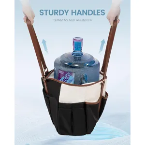 Large canvas multi-pocket tote bag with durable leather handles for daily work use.