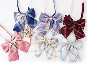 Japanese JK school uniform plaid bowtie set, cute ribbon necktie for daily student wear.