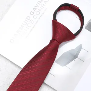 Red zipper tie lazy easy pull necktie pre-tied slim casual collar tie for men women.