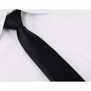 Cravatta stretta nera classica per uomo e donna, larghezza 5 cm, design facile da indossare.
