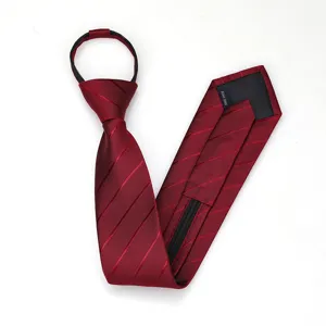 Corbata con cremallera de rayas rojas para hombres, corbata formal fácil de usar para negocios.
