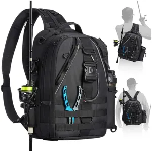 Outdoor tactical fishing backpack, large capacity sling shoulder bag for hiking and lure fishing.