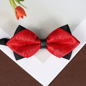 Farfallina formale a punta uomo rosso nero doppio strato matrimonio sposo affari moda