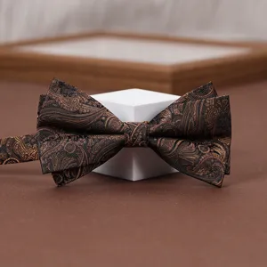 Papillon Uomo Paisley Marrone Elegante Matrimonio Sposo Abito Accessorio Stile