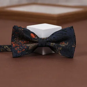 Men's vintage floral jacquard bow tie, elegant double-layer design for formal suits shirts.