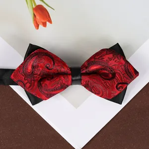 Farfallino formale uomo rosso nero paisley elegante appuntito doppio strato matrimonio