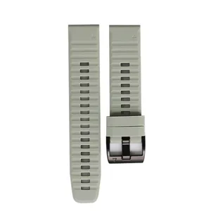 Cinturino per orologio in silicone grigio con fori traspiranti e fibbia in metallo nero per sport.
