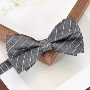 Grey striped men bow tie for formal business wedding suit party stylish fabric accessory detail