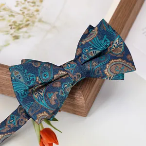 Blue paisley bow tie for men classic wedding business formal suit accessory elegant neckwear