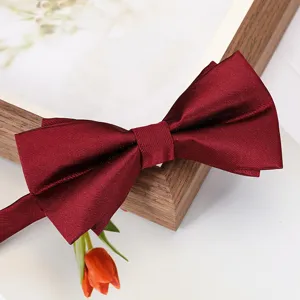 Nœud papillon bordeaux gros plan détail, texture de tissu raffinée pour costume de mariée.