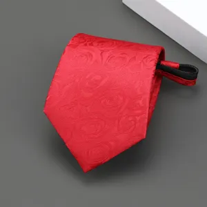 Red Floral Zipper Necktie Business Men Women Formal Wedding Suit Lazy Necktie Fashion