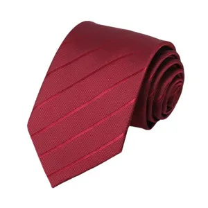 Classic burgundy necktie with subtle striped texture for formal and casual business wear.