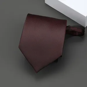 Classic burgundy striped zipper tie for business and formal wear, stylish narrow design.