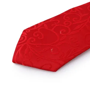 Corbata roja clásica para hombre con elegante bordado floral, ideal para bodas y negocios.