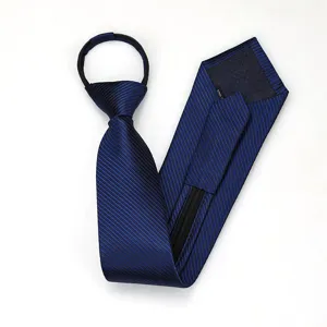 Corbata azul clasica con cremallera para hombres, facil diseño comodo para uso diario.