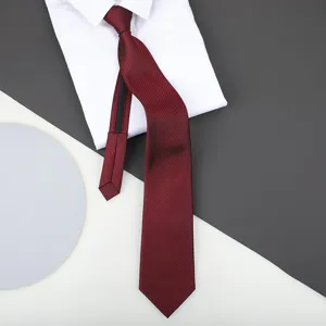 Wine red striped zipper tie detail view, elegant business formal necktie for men and women.