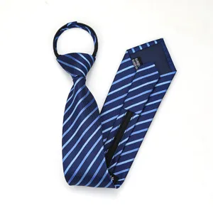 Corbata con cremallera de rayas azules para hombre negocios formal nueva