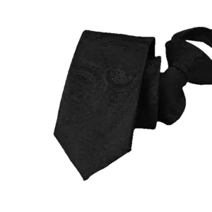 Corbata negra paisley hombre mujer formal negocios boda corbata estrecha con cremallera
