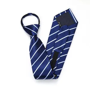 Corbata con cremallera a rayas azules para negocios, fácil de usar, accesorio formal clásico.