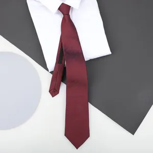 Red striped zipper tie for men and women, business formal wear and wedding groom necktie.