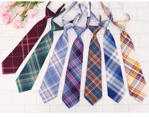 Detailed close-up showing vibrant plaid patterns and adjustable strap of JK style neckties.