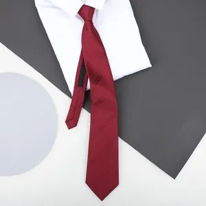 Red striped zipper tie with white shirt collar display, perfect for business formal wear.