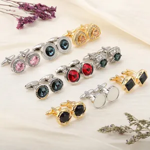 Boutons de manchette de chemise française de luxe assortis avec cristaux colorés style