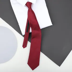 Detailed view of the red striped zipper tie showcasing fine fabric texture and neat stitching.