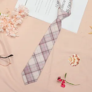 Japanese JK style plaid lazy necktie, cute pre-tied uniform tie for students and daily wear.