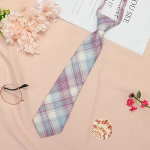 Japanese JK style plaid pre-tied necktie for women and students, cute tartan short tie.