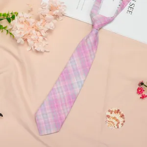 Pink plaid JK necktie pre-tied short ribbon bow tie for women students school uniform shirt