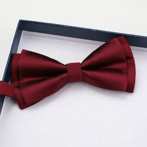 Wine red bow tie for men formal wedding suit accessory classic double layer bow tie detail