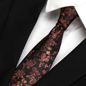 Detailed close-up of vintage floral necktie fabric, exquisite texture and rich colors.