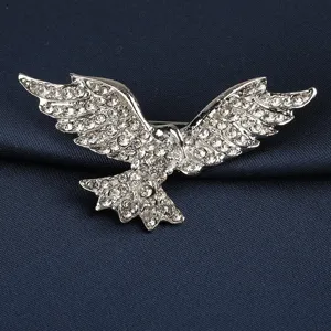 Silberne Adler Brosche mit Strass Steinen, eleganter Herren Anzug Kragennadel Schmuck.