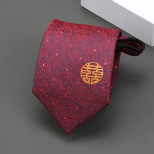 Corbata con cremallera roja de boda para hombre elegante corbata de negocios bordada