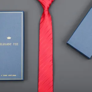 Men Women Business Formal Necktie Zipper Zip On Neck Tie With Long Gift Box Wedding Party Striped Solid Neck Wear