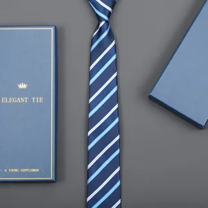 Blue striped business formal necktie gift box set for professional men daily wear