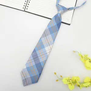 Corbata corta de cuadros azules para uniforme JK, estilo estudiante japonés moderno.