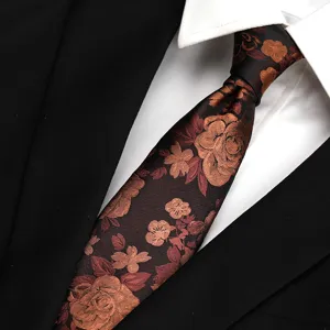 Men's formal business tie with retro floral pattern, classic design for professional office wear.