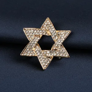 Goldfarbene Davidstern Strass Brosche Anstecknadel Luxus Anzug Kragen Abzeichen Detail