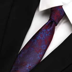 Men formal business tie with blue floral pattern, classic necktie for suit wear.
